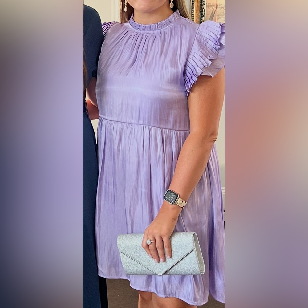Purple Mock Neck Mini‎ Dress with Flutter Sleeves